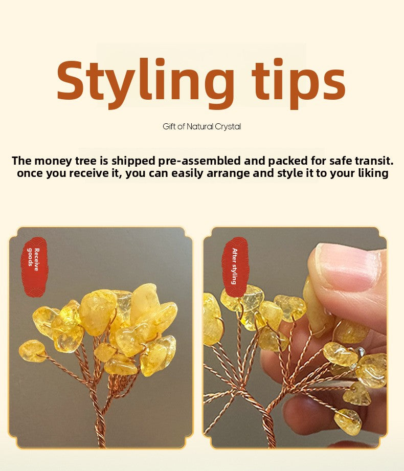 zensoullab Natural Mineral Raw Stone Yellow Crystal Money Tree Ornament Office Desktop Money Tree Shop Opening Gift Wealth Attraction