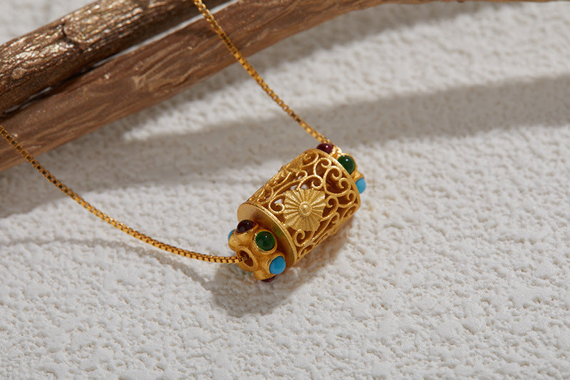 zensoullab S925 Sterling Silver Ancient Gold Craft Vintage Pendant Jewelry Elegant Versatile Pendant Ethnic Jewelry Women's Necklace