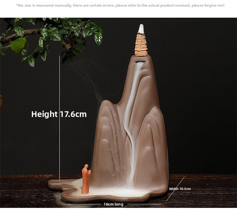 zensoullab Purple Clay Backflow Incense Burner Creative Mountain Water Flowing Heart to Buddha Smoke Backflow Sandalwood Burner Home Decor