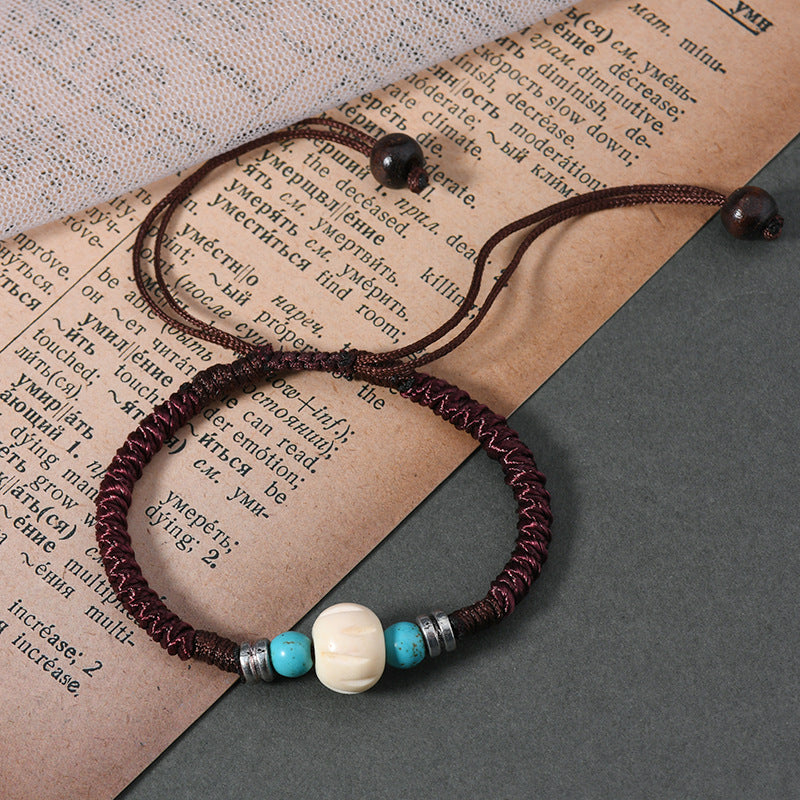 zensoullab Vintage Tibetan Style Ox Bone Dog Tooth Bracelet Carved Dzi Bead Yak Bone Ethnic Style Personality Unisex Bracelet Tourist Spot Jewelry