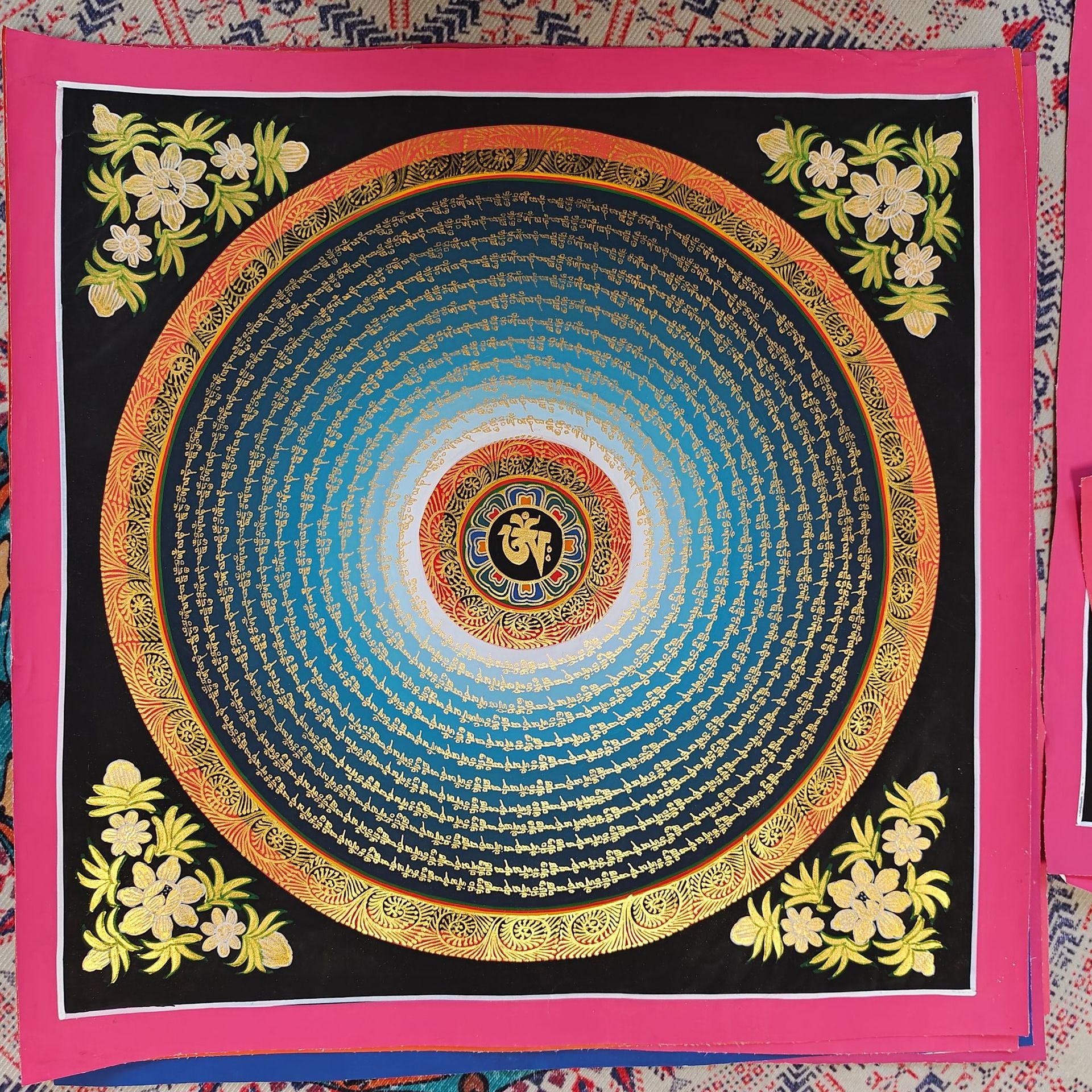 zensoullab Nepal Hand-painted Thangka Six-Word Mantra Mandala Mandala Sutra Decorative Painting Living Room Entrance Hanging Painting