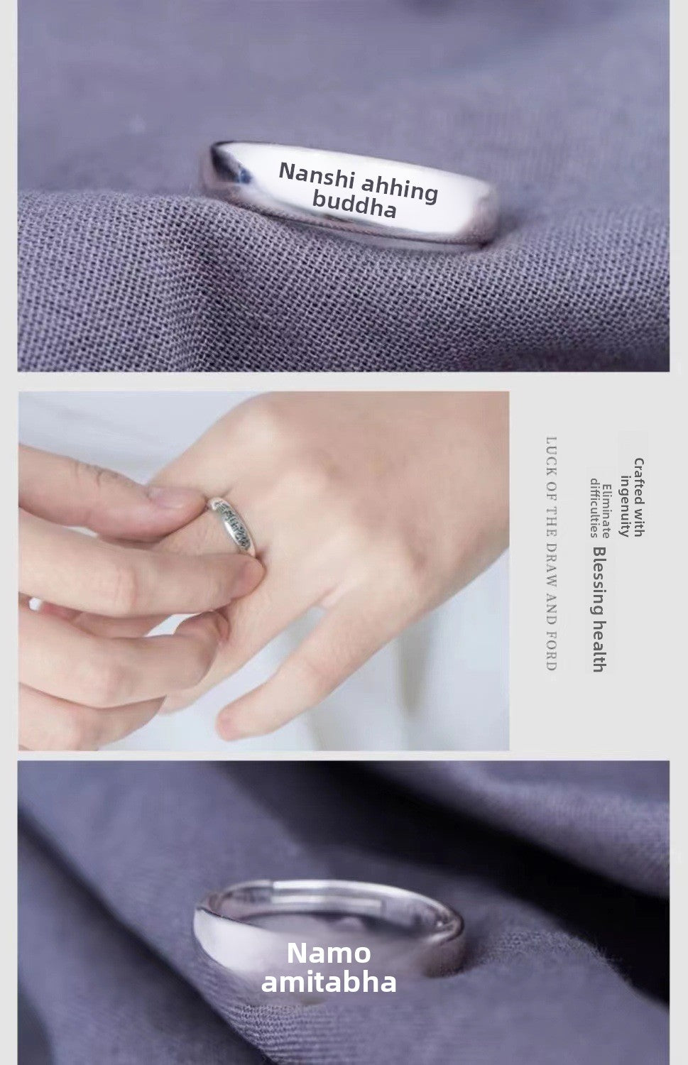 zensoullab Thai Silver Namo Amitabha Ring for Men and Women Adjustable Vintage Simple Couple Rings Jewelry