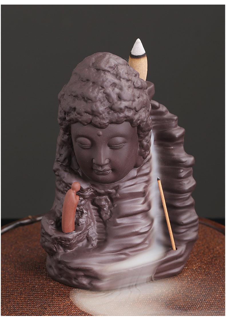 zensoullab Purple Clay New Arrival Tathagata Backflow Incense Burner Creative Mountain Water Tower Incense Backflow Incense Burner Home Decoration