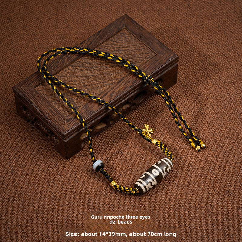 Zensoullab Natural Tibetan Lotus Master Three-Eye Multi-Totem Tibet Beads Necklace Agate Pendant Men's and Women's Woven Necklace in Stock