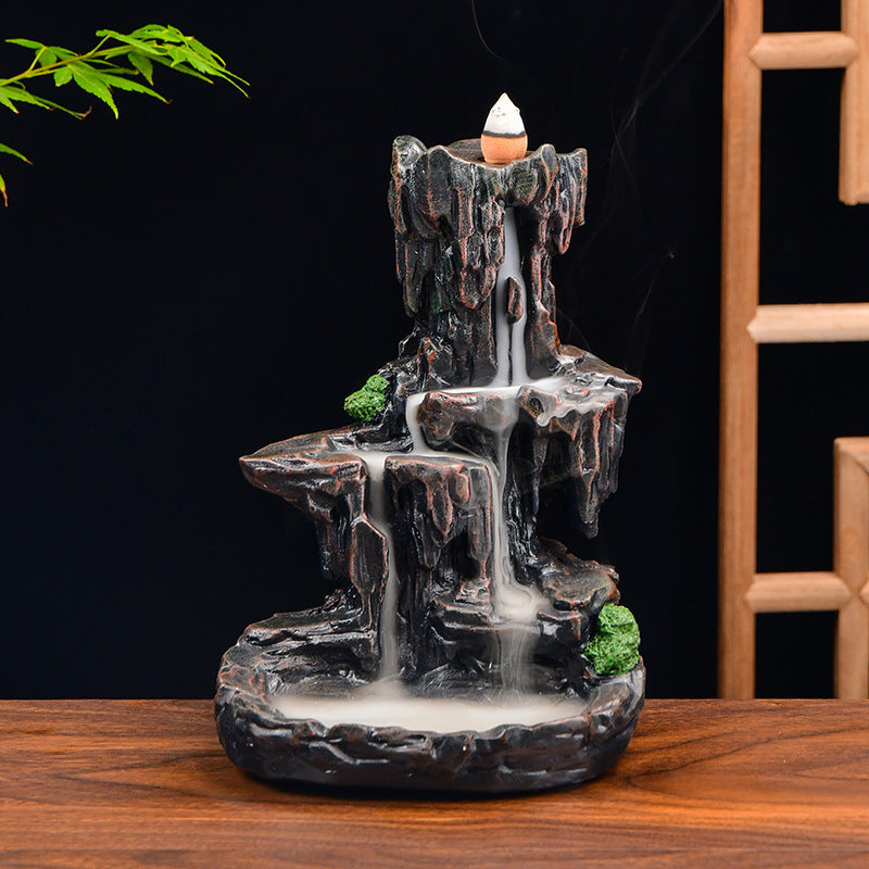 zensoullab Resin Carved Backflow Incense Burner Mountain Water Creative Aromatherapy Burner Ornamental Smoke Incense Burner Agarwood Sandalwood Incense Dehua Ceramic