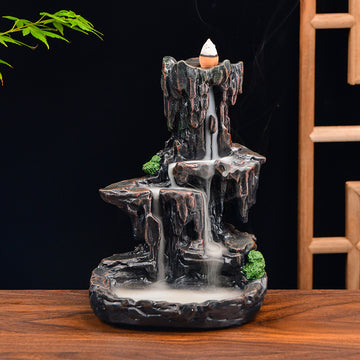 zensoullab Resin Carved Backflow Incense Burner Mountain Water Creative Aromatherapy Burner Ornamental Smoke Incense Burner Agarwood Sandalwood Incense Dehua Ceramic