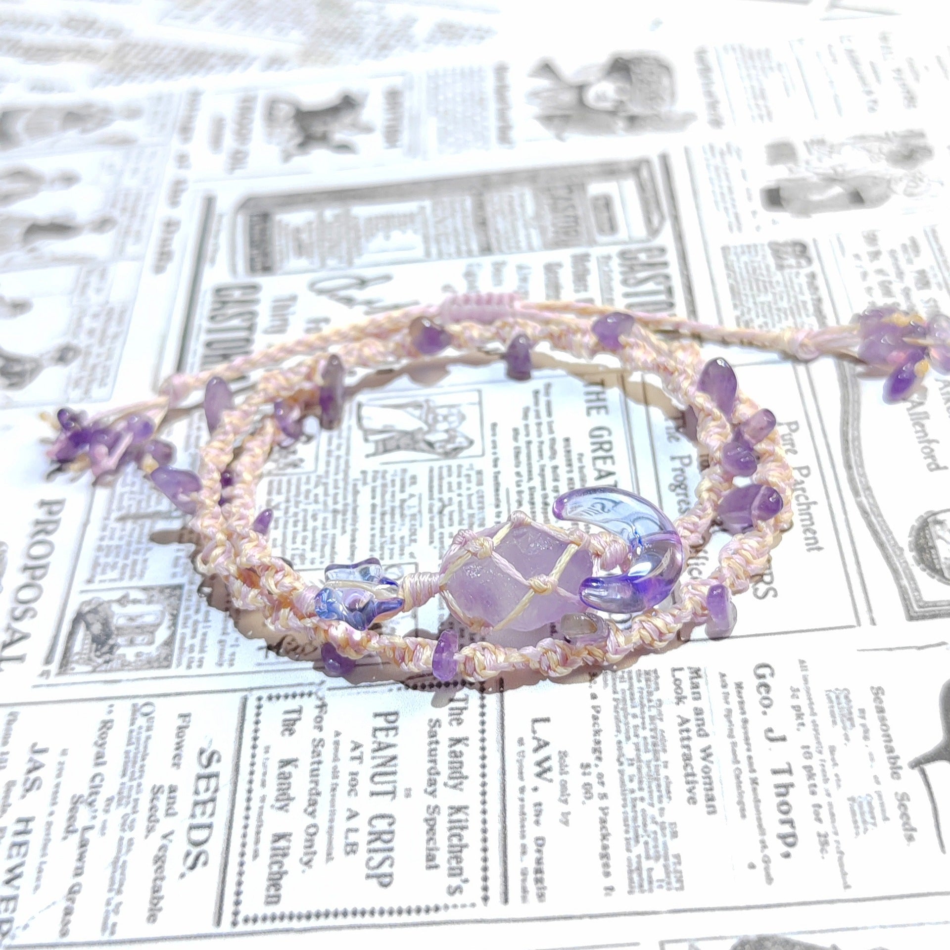 zensoullab Star Moon Amethyst Bracelet Heavy Craft Double Layer Stacking Wear