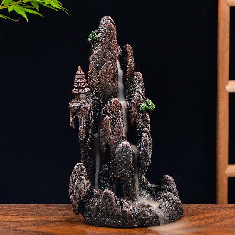 zensoullab Resin Carved Backflow Incense Burner Mountain Water Creative Aromatherapy Burner Ornamental Smoke Incense Burner Agarwood Sandalwood Incense Dehua Ceramic