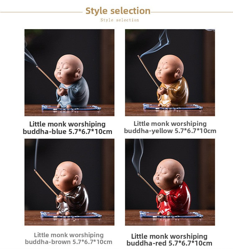 zensoullab Creative Ceramic Cute Little Monk Incense Desktop Ornament Home Incense Holder Incense Burner Incense Tray