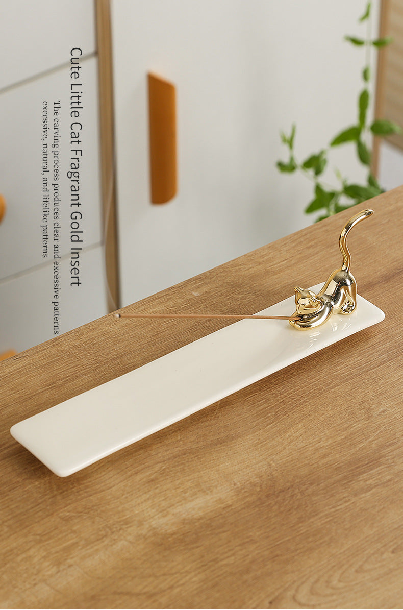 Cross-Border Ceramic Kitten Aromatherapy Burner Ornament Creative Cute Cat Home Indoor Creative Incense Holder Incense Stand Incense Tray