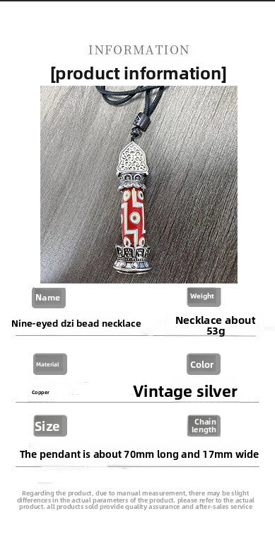 zensoullab Creative Ethnic Style New Chinese Nine-Eyed Dzi Bead Pendant Tibetan Six-Word Mantra Retro Unisex Artistic Pendant