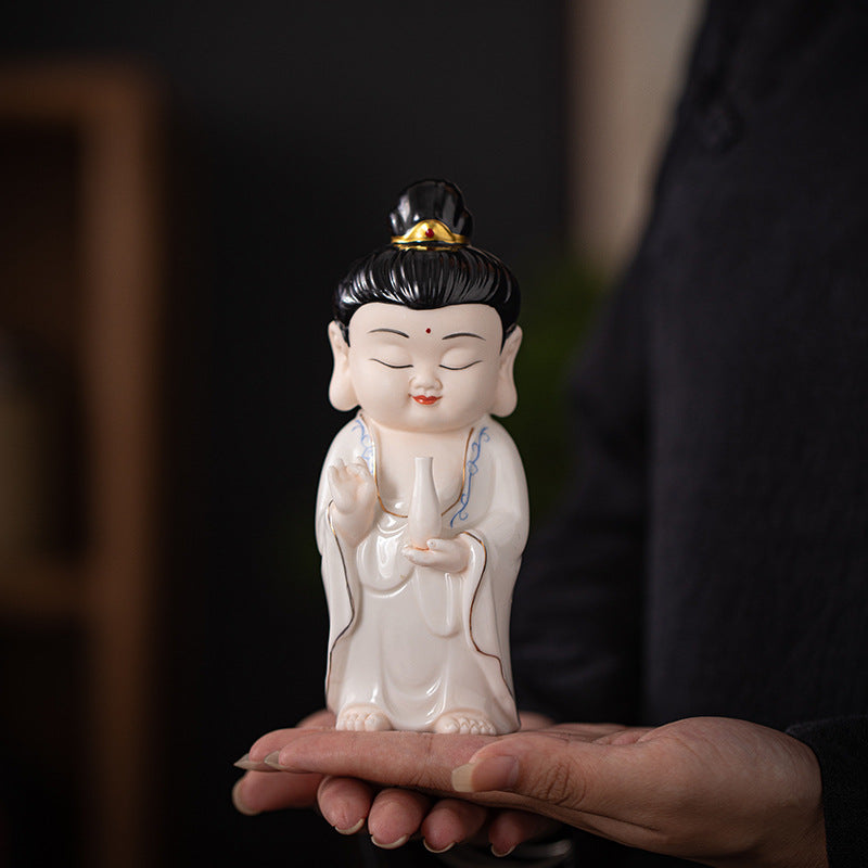 zensoullab Chinese Ceramic Three Saints Shakyamuni Guanyin Ksitigarbha Desktop Ornaments Creative Living Room Small Ornaments Home Decorations
