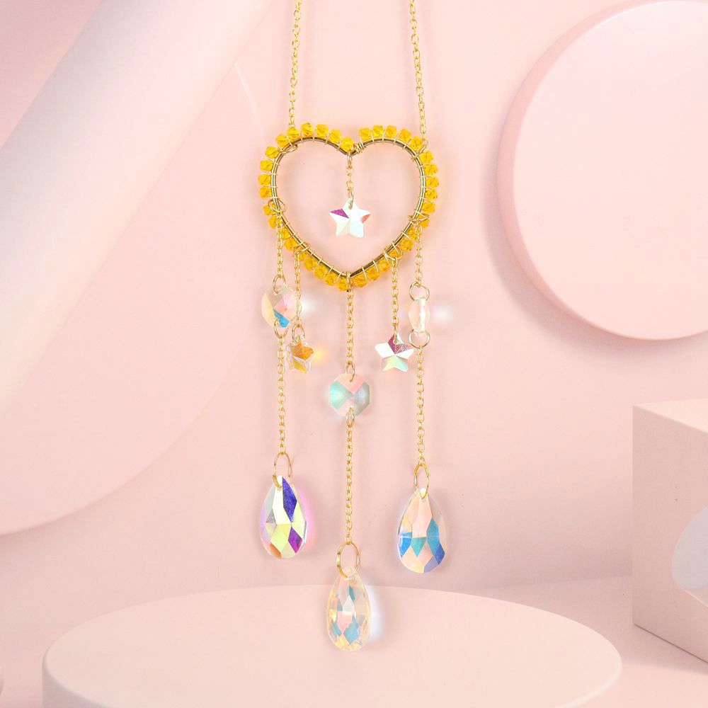 zensoullab Handmade Silk Wrapped Heart-Shaped Crystal Sun Catcher Curtain Hanging Decoration Garden Ornament