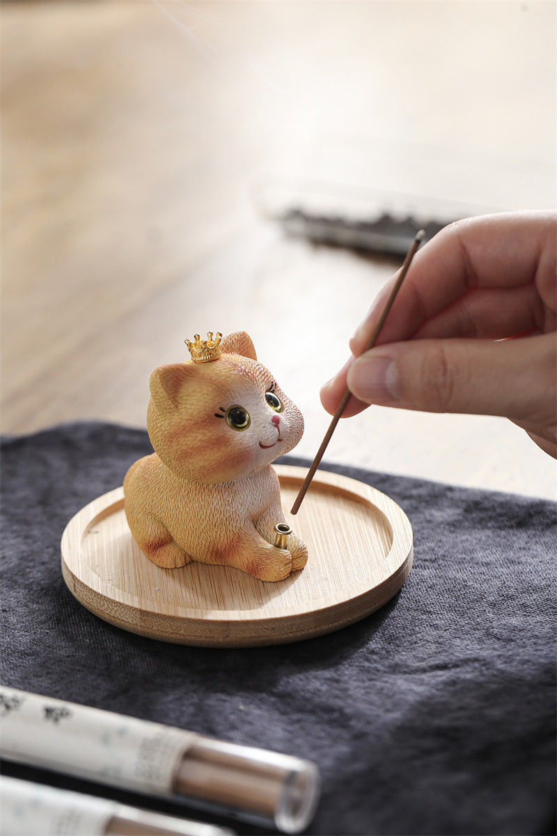 zensoullab Cat Ornament Tray Cute Resin Kitten Incense Holder Stand Trendy Toy Incense Stick Indoor Tea Room Aromatherapy Burner Home Use