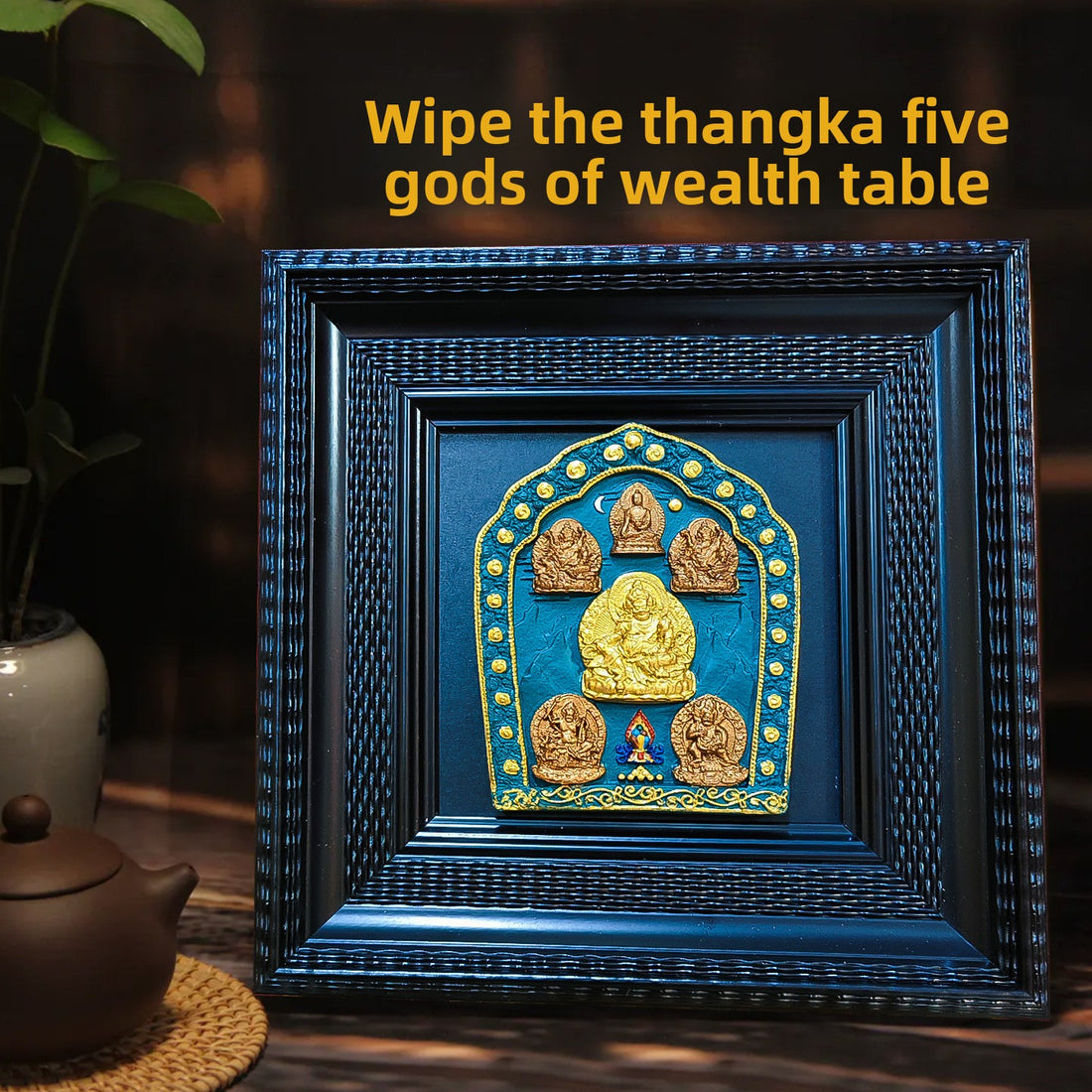 Zensoullab Xizang Hand Painted Thangka Three-Dimensional Wiping Yellow God of Wealth Tie Five Gods of Wealth Decorative Painting Living Room Office Geomancy Decoration