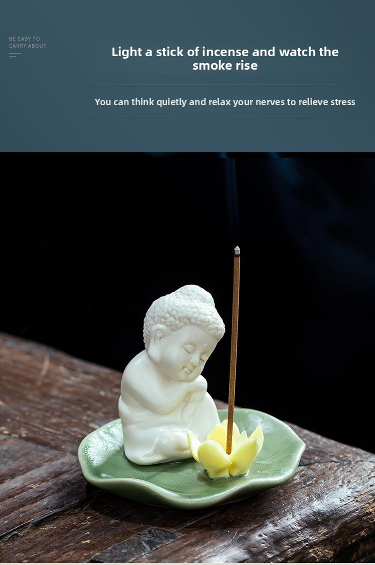 zensoullab Creative Home Decor Incense Holder Incense Tray Incense Stand Lotus Leaf Ceramic Incense Stick Holder Three Saints Home Living Room Tea Room Incense Burner