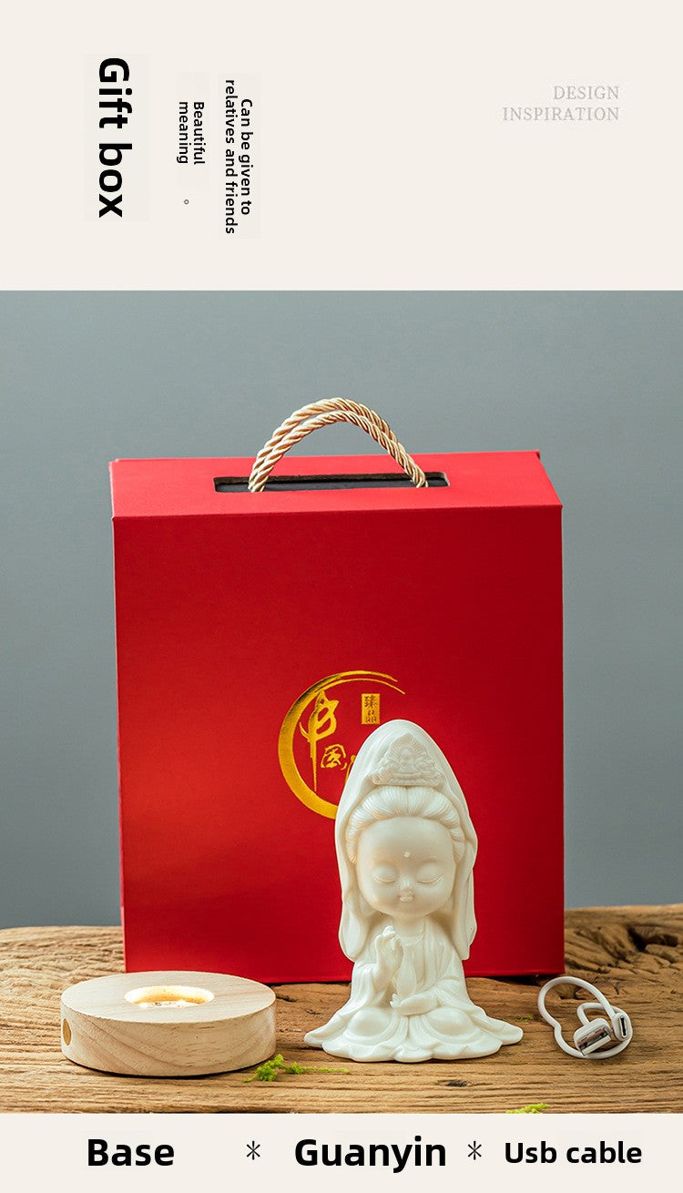 zensoullab Premium Ceramic Guanyin Bodhisattva Home Decoration Cute Desktop Ornament Office Entrance Peace Car Gift