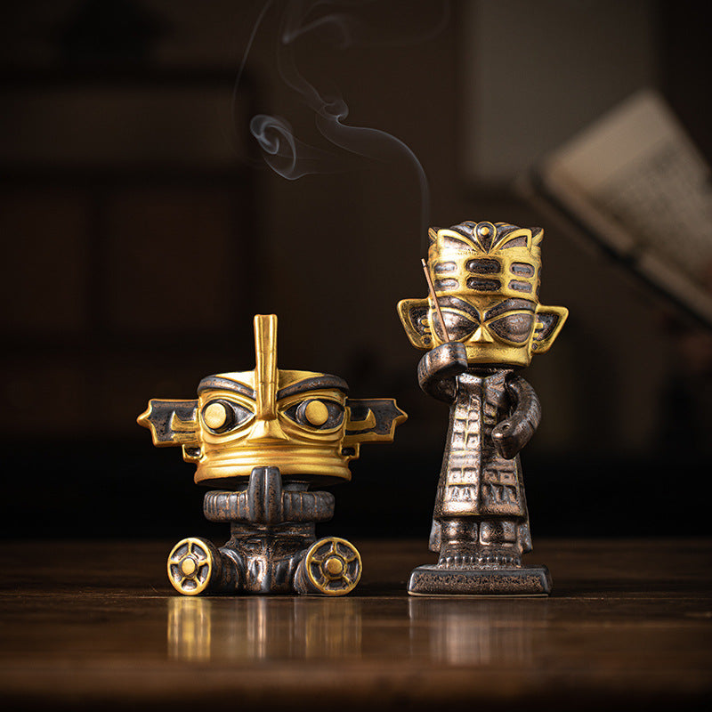 zensoullab National Trend Cultural Creative Ceramic Sanxingdui Zongmu Standing Figure Gold-Faced Ornament Home Living Room Tea Room Desktop Decoration