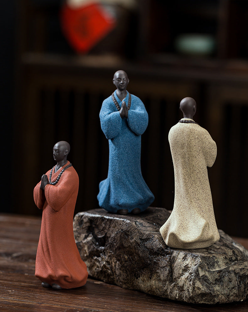 zensoullab Zen Character Ceramic Little Monk Tea Pet Desktop Tea Set Ornament Premium Purple Clay Little Monk Creative Home Decoration