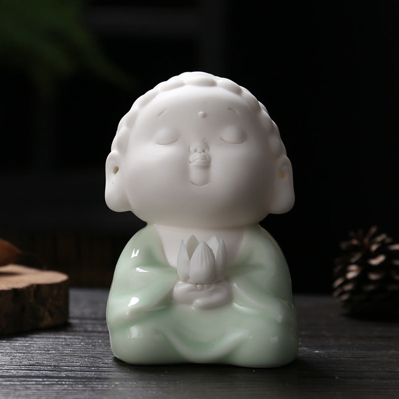 zensoullab Ceramic Chinese Creative Small Buddha Statue Ornament Home Living Room Display Shelf Car-mounted Peaceful Zen Desktop Decoration