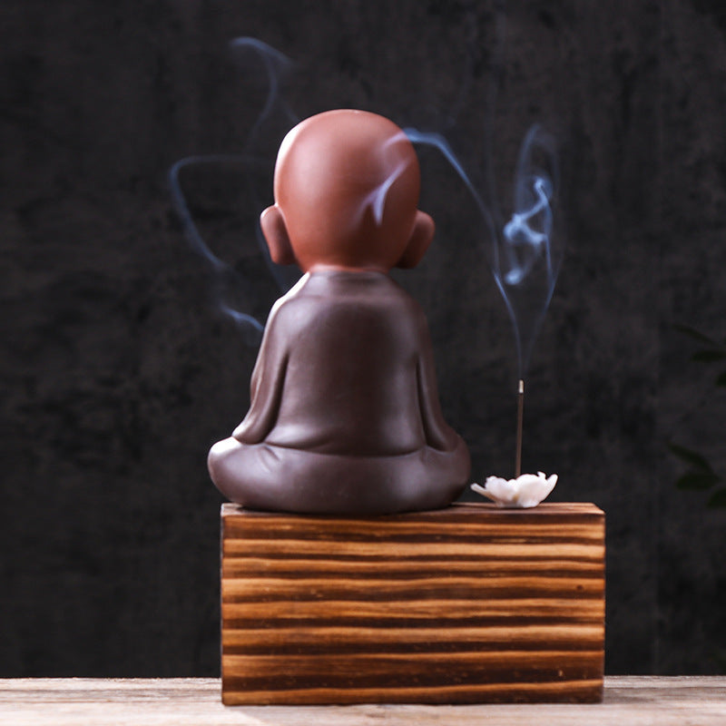 zensoullab Premium Ceramic Gift Monk Tea Pet Zen Purple Clay Little Monk Chinese Tea Ceremony Living Room TV Cabinet Entrance Decoration Ornament