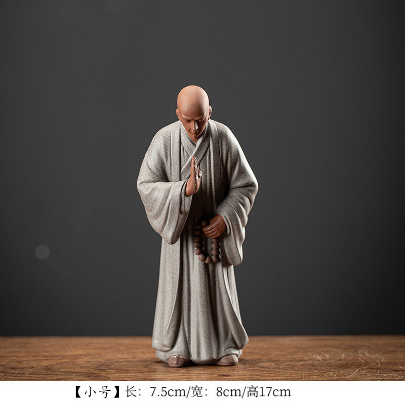 zensoullab Zen Style Chinese Living Room Purple Clay Little Monk Creative Ornament Ceramic Figure Study Entrance Hall Display Shelf Fish Tank Decoration