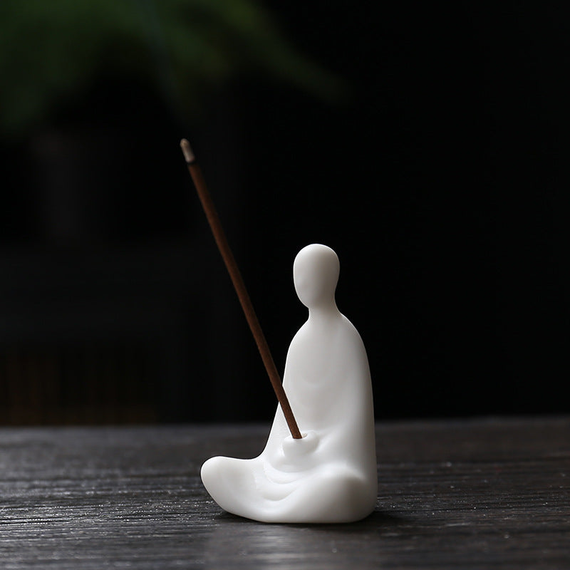 zensoullab Zen Ceramic Formless Buddha Entrance Study Creative Ornament White Porcelain Little Monk Incense Holder Tea Table Living Room Creative Ornament