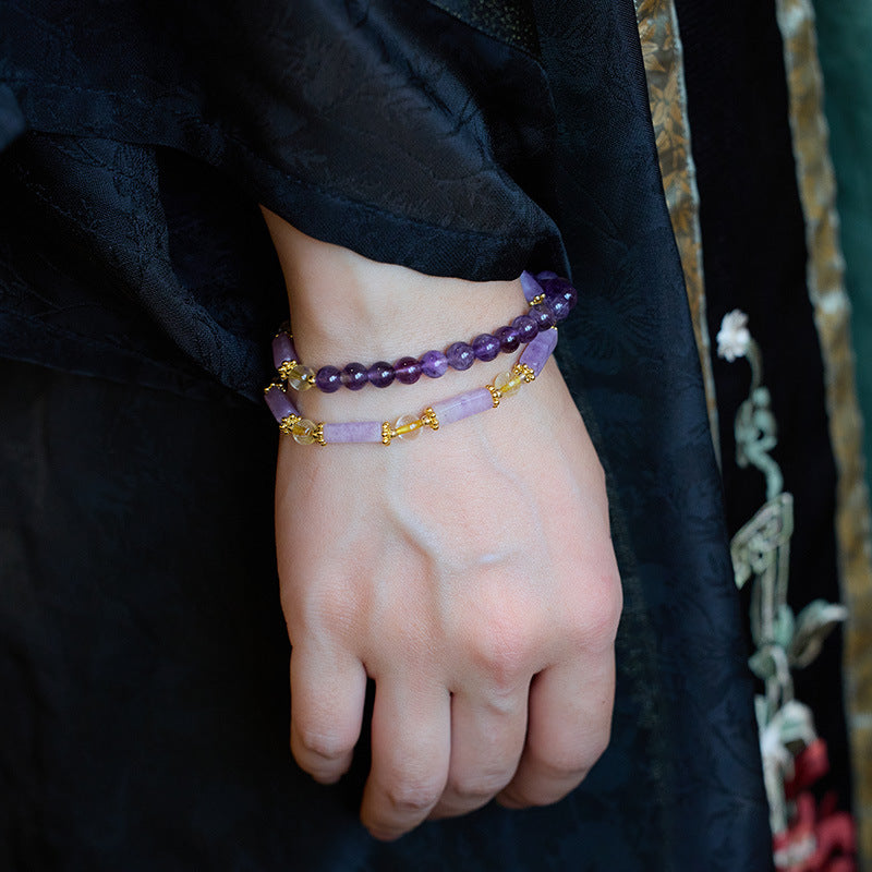 zensoullab Natural Amethyst Bracelet for Women Violet Purple Jade Double Layer Bracelet Purple Crystal Gemstone High-end Bracelet