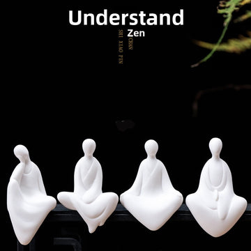 zensoullab Creative Ceramic Handmade Mini Phaseless Buddha Tea Ceremony Tea Tray Accessories Zen Character White Porcelain Bonsai Home Small Ornaments