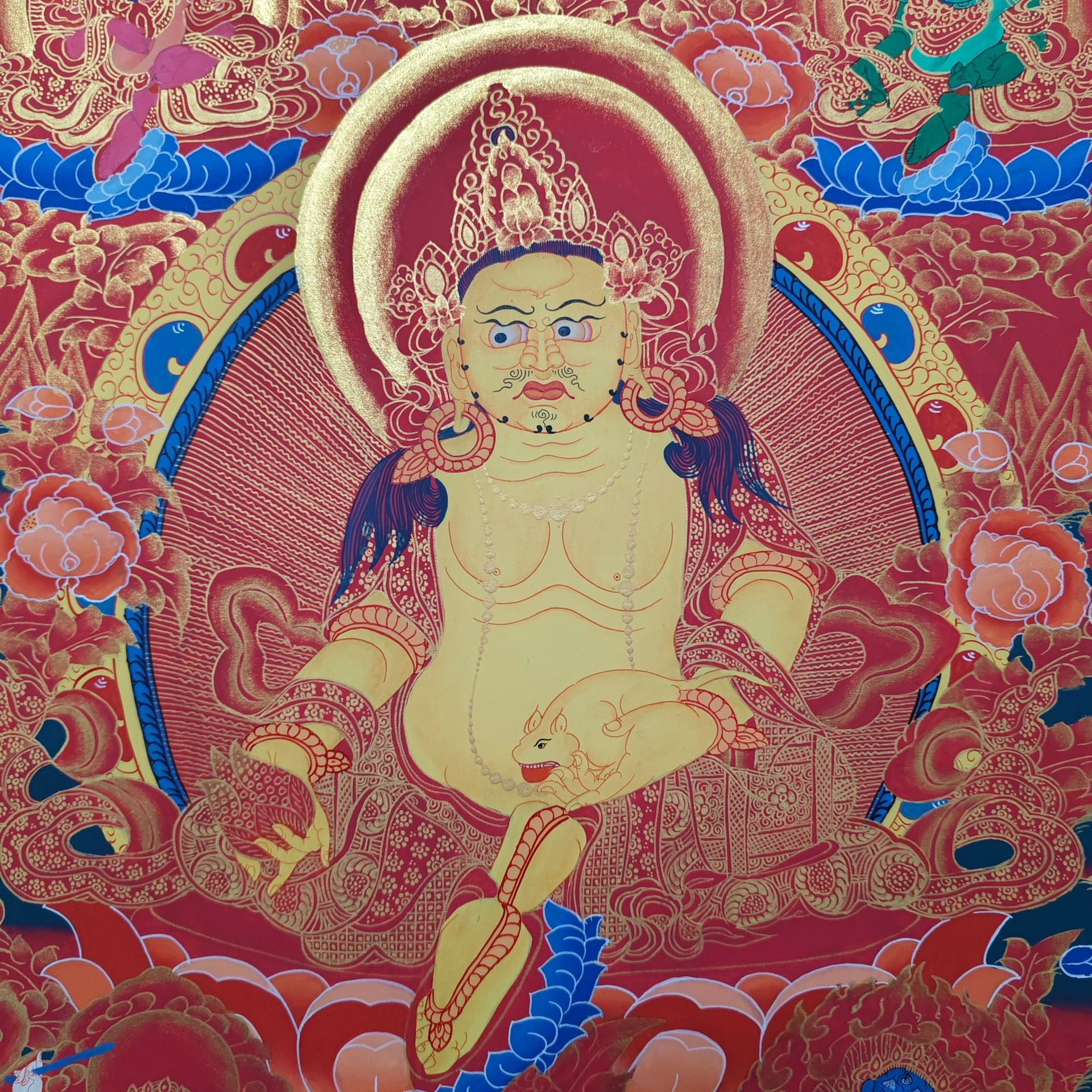 zensoullab Nepal Hand-painted Yellow God of Wealth Thangka Classic Red Thangka Black Thangka Five Gods of Wealth Buddha Tibetan Buddhist Hall Worship Decoration Hanging Painting
