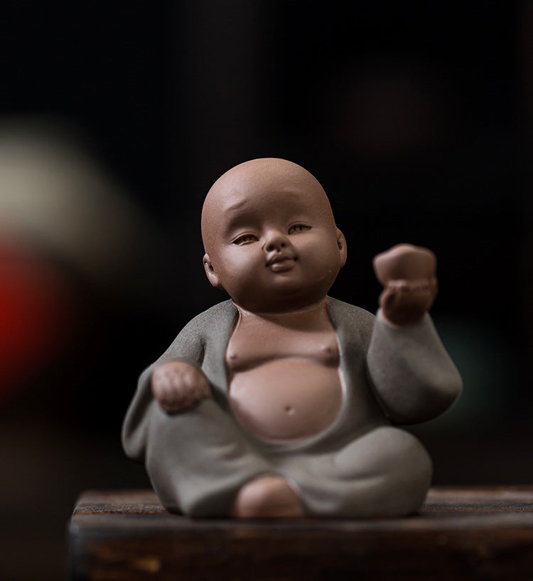 zensoullab Purple Clay Can Raise Tea Pets Little Monk Zen Ornament Tea Room Tea Tabletop Small Decoration Tea Play Figure Handicraft