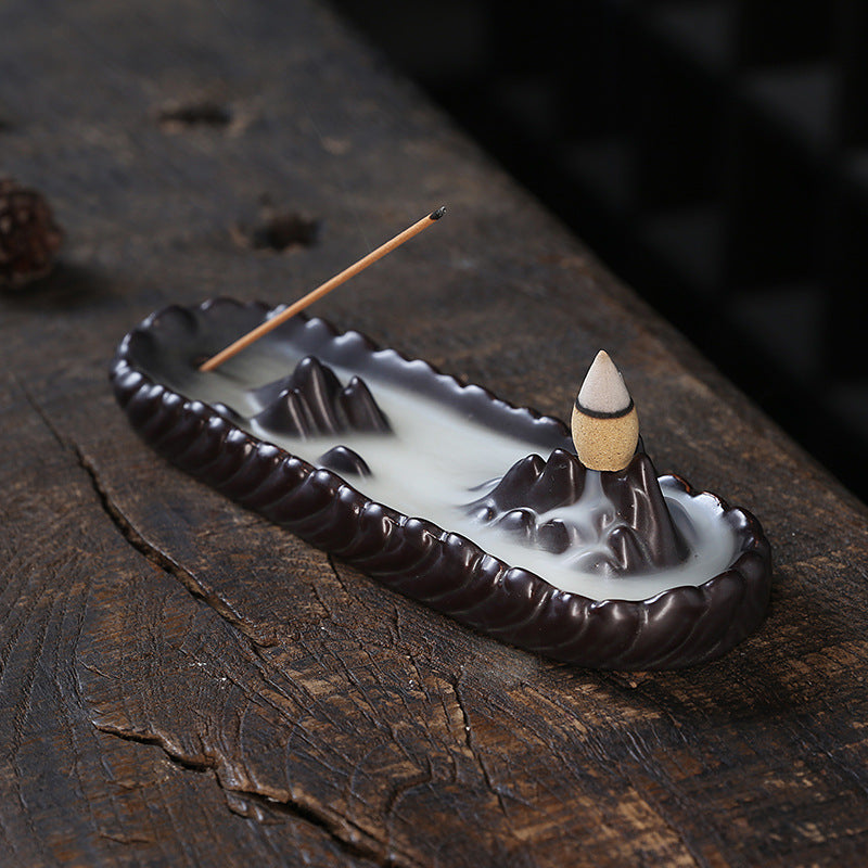 Ceramic Backflow Incense Burner Creative Mountain Waterfall Backflow Incense Burner Three-in-One Incense Burner Home Decor