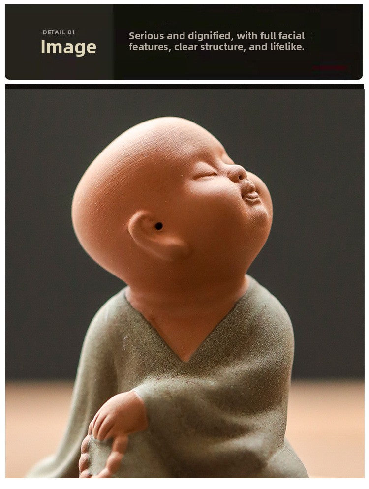 zensoullab Zen Purple Clay Little Monk Incense Holder Ornament for Home Indoor Living Room Tea Tray Incense Ceremony Sandalwood Stand Incense Tray Incense Burner