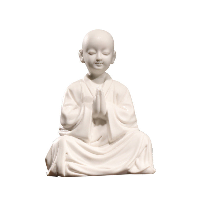 zensoullab Zen Style Dehua White Porcelain Little Monk Figurine Ceramic Little Novice Little Buddha Figure New Chinese Style Living Room Entrance Decoration