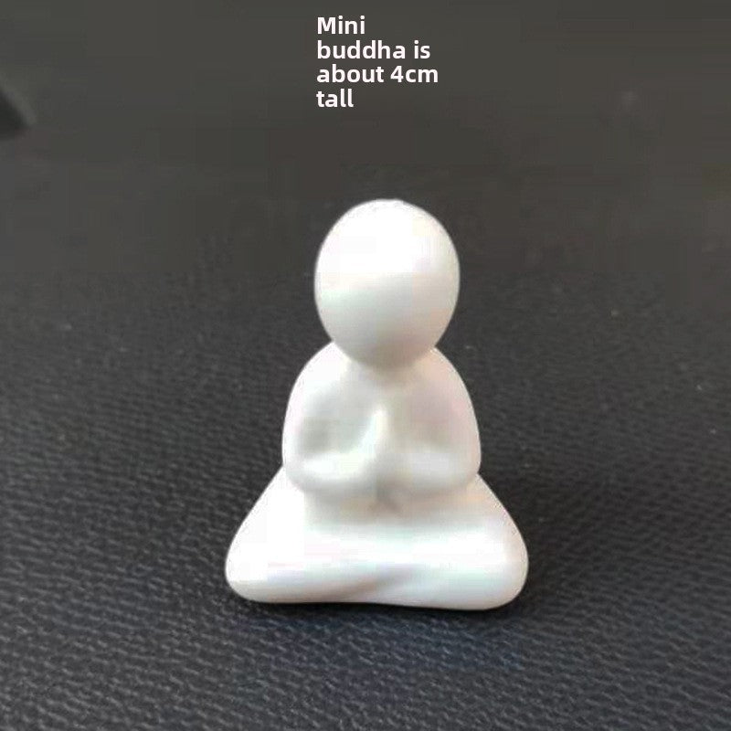 zensoullab Premium Handmade Ceramic Figure Bonsai Fish Tank Decoration White Porcelain Tathagata Little Monk Chinese Style Mini Small Ornament