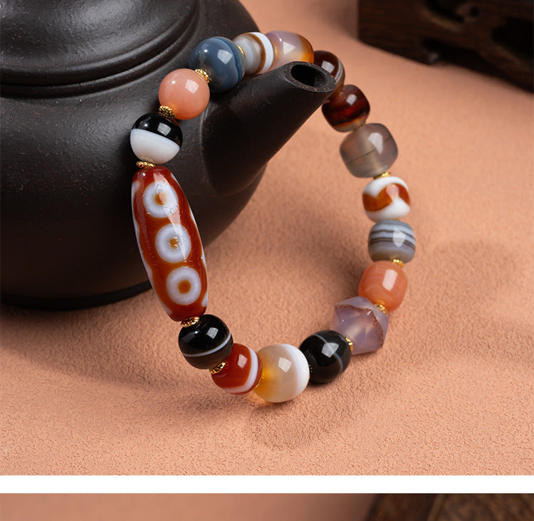 Zensoullab Natural Five-Eye Tibet Beads Duobao Agate Bracelet Fashion All-Match Men and Women Couple Single Ring Bracelet