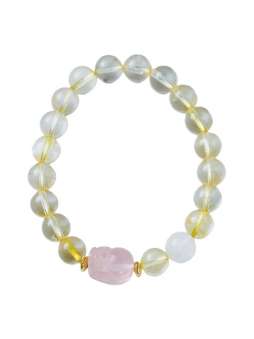 zensoullab Natural Yellow Crystal Pixiu Bracelet for Women, Wealth-Boosting Pink Crystal Bracelet
