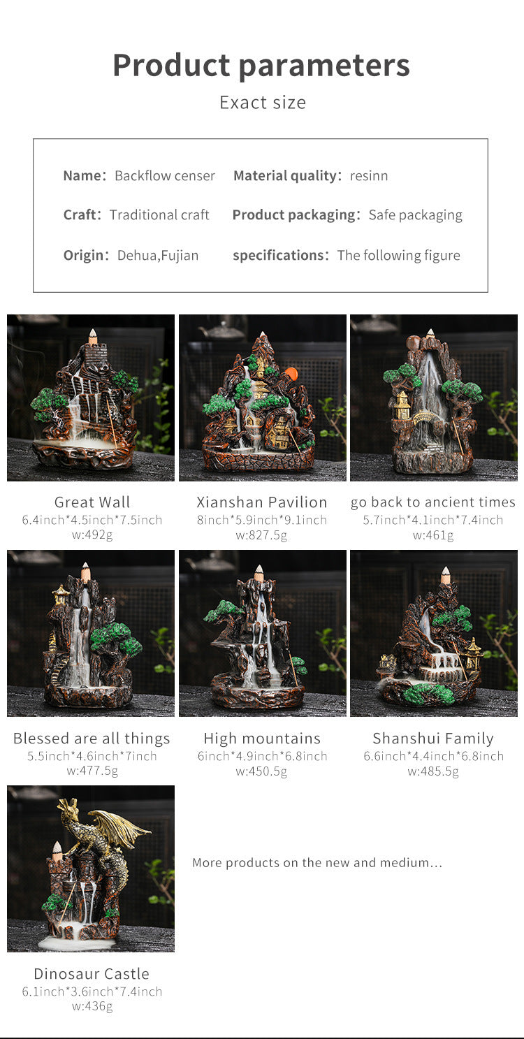 zensoullab Fake Mountain Water Flowing Wealth Ornament Home Desktop Resin Decoration Gift Housewarming Opening Living Room Wealth-Attracting Backflow Incense Burner