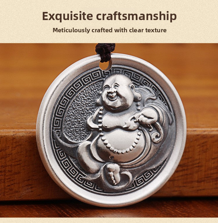 zensoullab Vintage Maitreya Buddha Pendant Thai Silver Solid Vintage Unisex Round Pendant Auspicious Big Belly Buddha Male Small Buddha Pendant