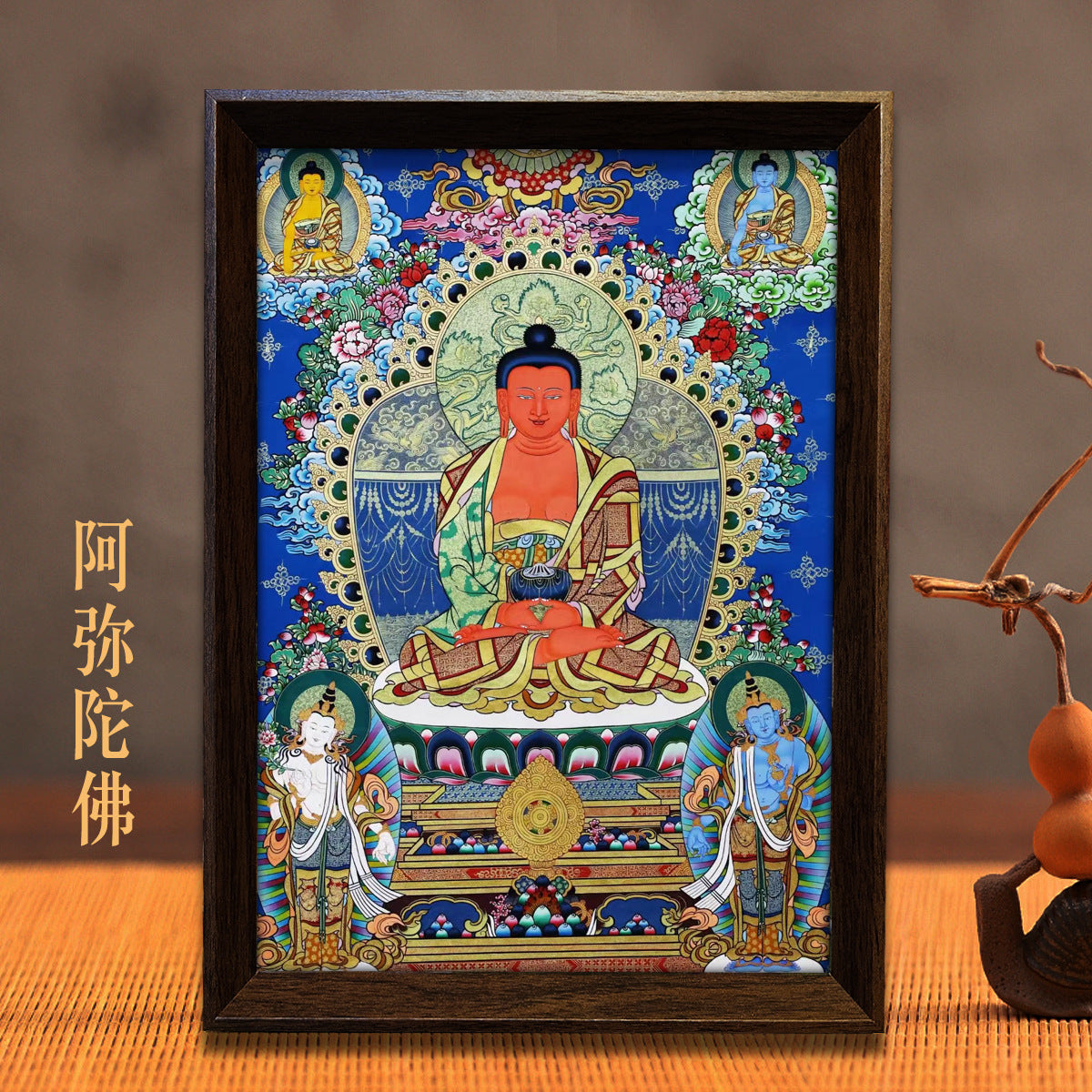 zensoullab Thangka Yellow God of Wealth Mahakala Buddha Statue Hanging Painting Desktop Display Guanyin Bodhisattva Wealth Attraction Entrance Decoration Painting