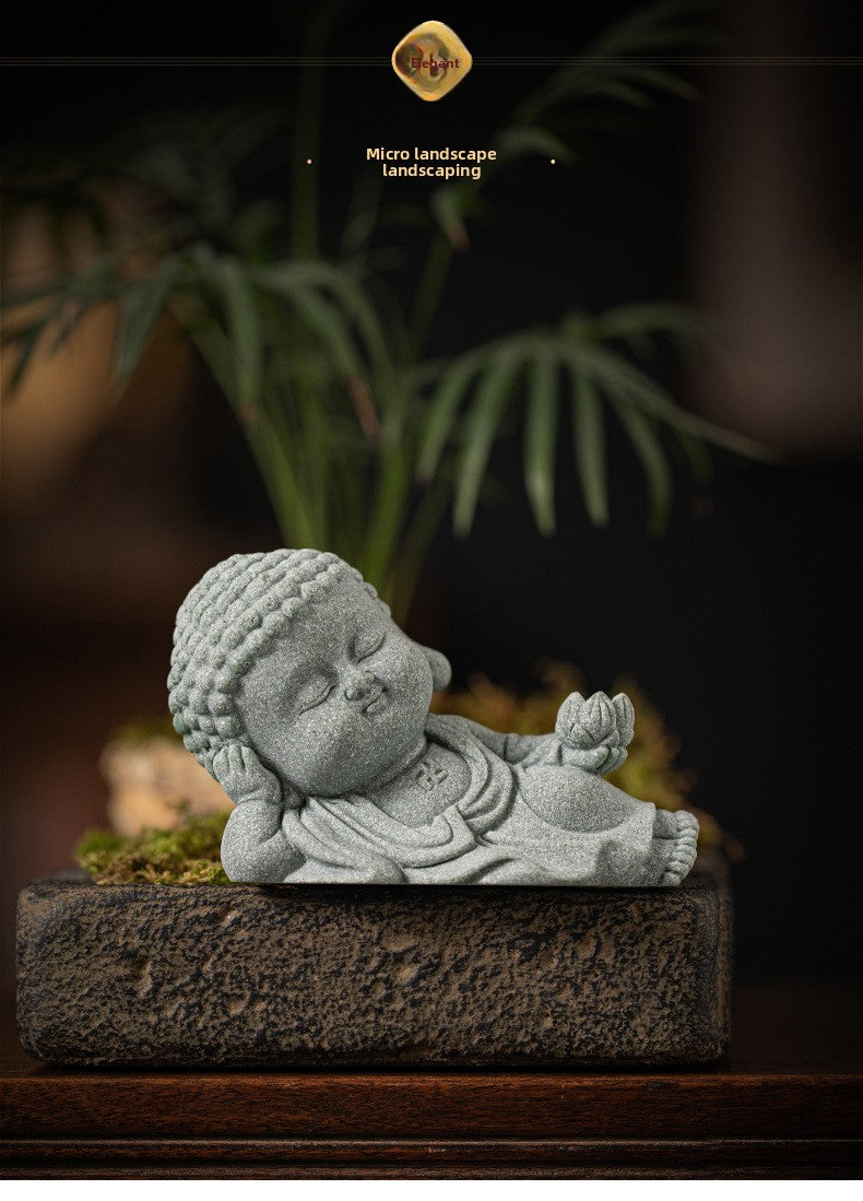 Zensoullab Green Sand Creative Cute Line Incense Burner Tea Ornaments Creative Sleeping Buddha Lotus Incense Stick Green Sand Stone Decoration Home Desktop Decoration