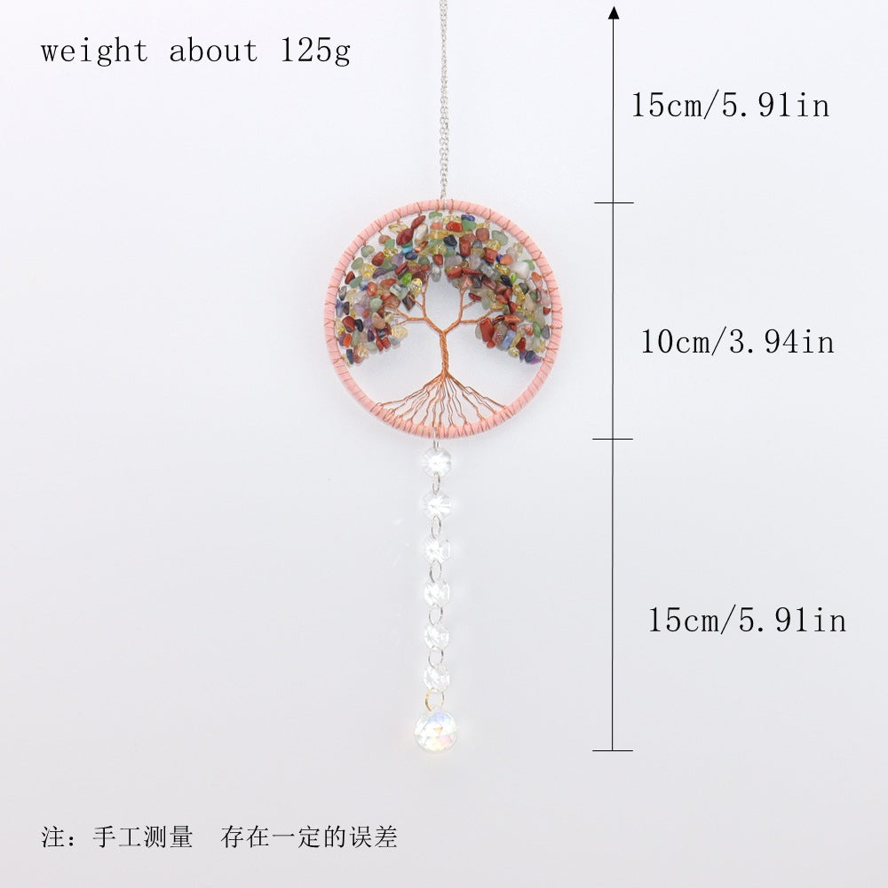 zensoullab Crystal Sun Catcher Car Hanging Woven Fortune Tree Life Tree Car Ornament Car Hanging Crystal Wind Chime Decoration