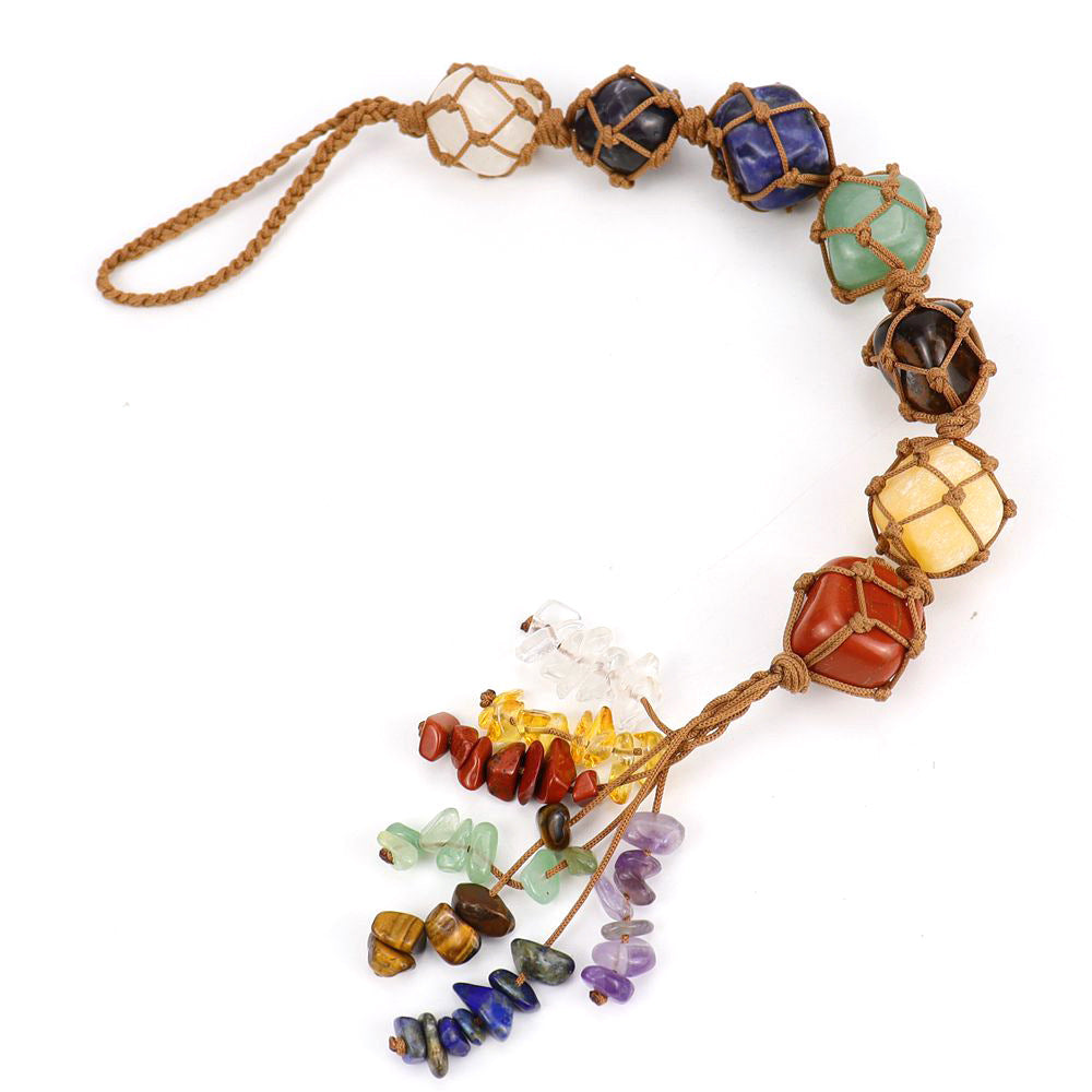 zensoullab Colorful Stone Crystal Raw Stone Hand-woven Car Hanging Natural Stone Net Bag Hanging Decoration Curtain