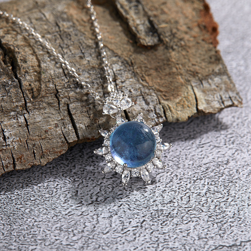 zensoullab French Design S925 Sterling Silver Natural Aquamarine Gemstone Necklace for Women, Personalized Multiple Pendants Fashion Collarbone Chain