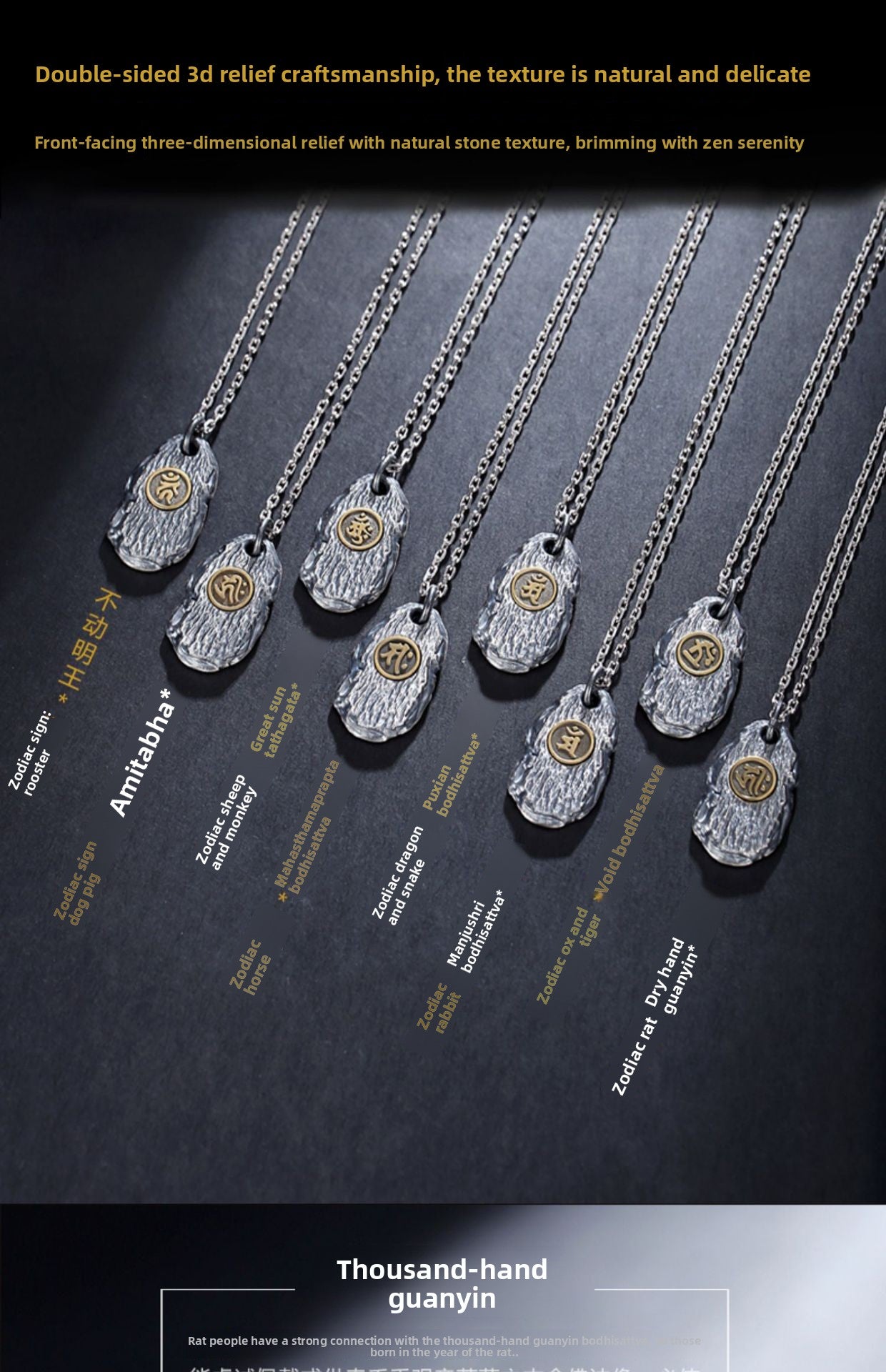 zensoullab Zodiac Buddha Eight Guardian Deities Pendant for Men and Women Twelve Zodiac Signs National Trend Ethnic Style Retro Imitation Thai Silver Vintage Necklace