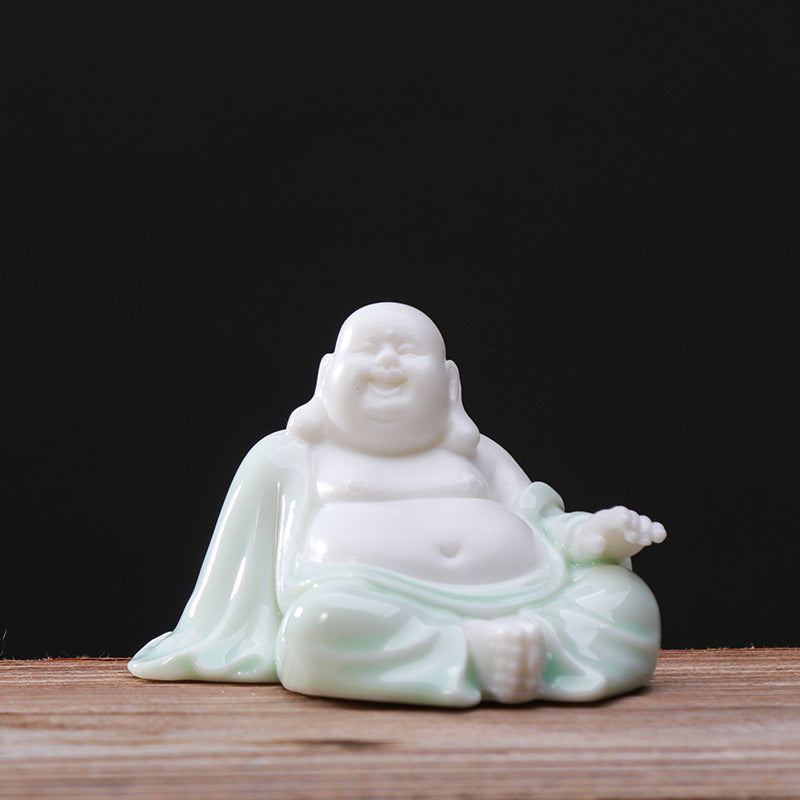 zensoullab Premium Ceramic Lucky Maitreya Buddha Fat Belly Laughing Buddha Living Room Entrance Car Home Decoration Zen Ornament