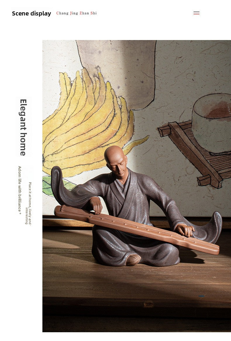 zensoullab Zen Style Chinese Living Room Purple Clay Little Monk Creative Ornament Ceramic Figure Study Entrance Hall Display Shelf Fish Tank Decoration