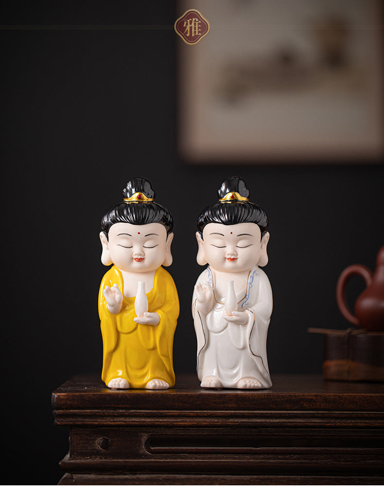 zensoullab Chinese Ceramic Three Saints Shakyamuni Guanyin Ksitigarbha Desktop Ornaments Creative Living Room Small Ornaments Home Decorations