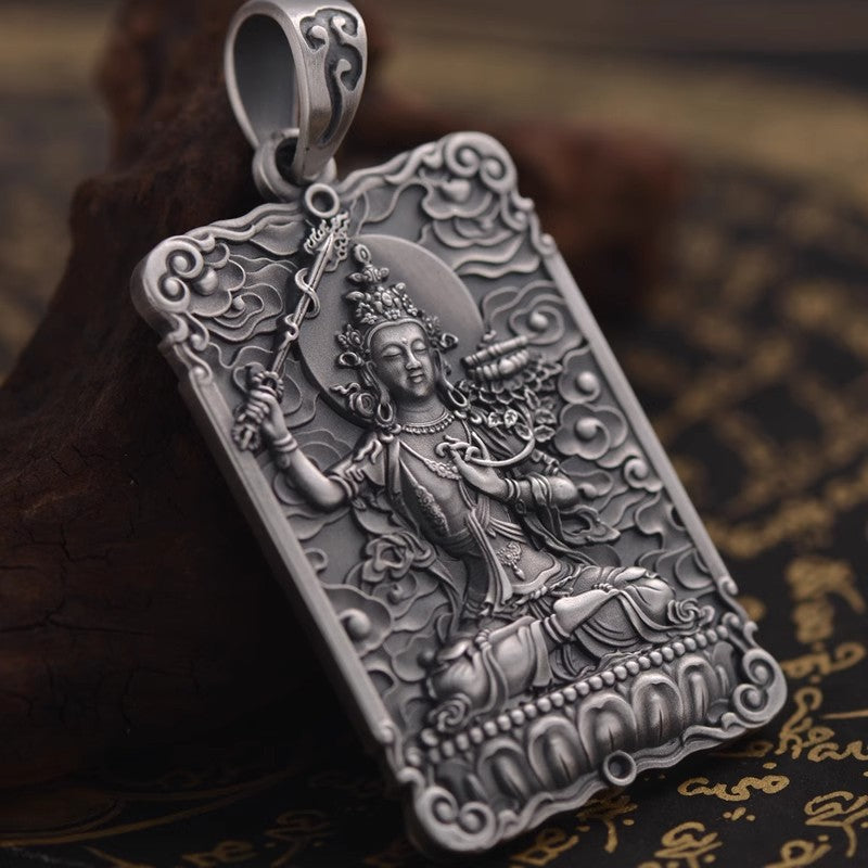 zensoullab Manjushri Bodhisattva Pendant for Men, Zodiac Rabbit, Retro Solid Necklace Amulet