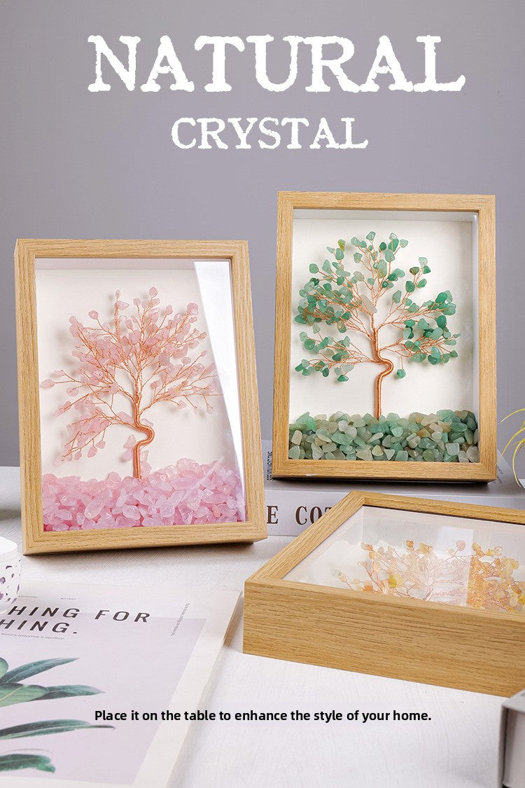 zensoullab Natural Crystal Money Tree Photo Frame Yellow Crystal Amethyst Crystal Stone Photo Frame Housewarming Gift Desktop Wealth-Attracting Ornament